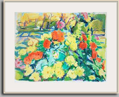 LAST DAHLIAS IN FALL GARDEN 2007 acrylic/paper 22" x 29"